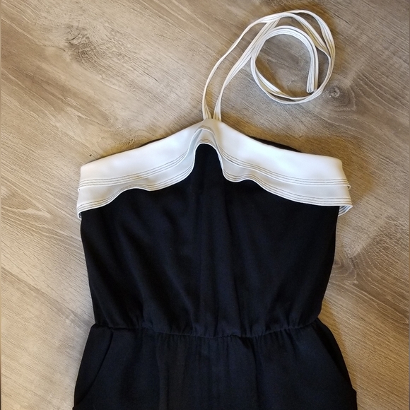 NWT Black w/ White Collar Greylin Halter Jumpsuit - Picture 2 of 5
